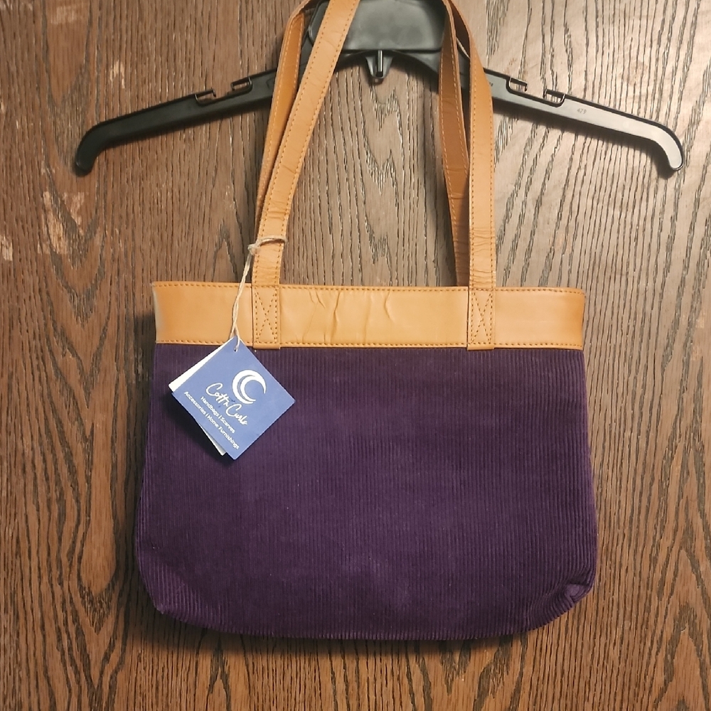 Chic Corduroy Purple and Tan Tote Bag